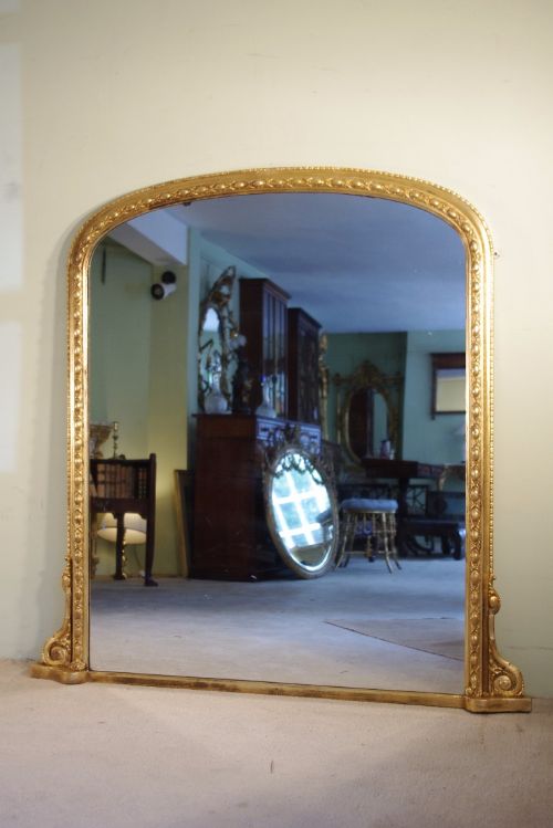 large gilt arch top overmantle mirror - CATEGORY: ANTIQUE MIRRORS - DATED 1880