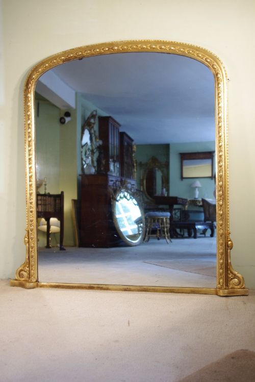 LARGE GILT ARCH TOP OVERMANTLE MIRROR - ADDITIONAL PHOTO 7
