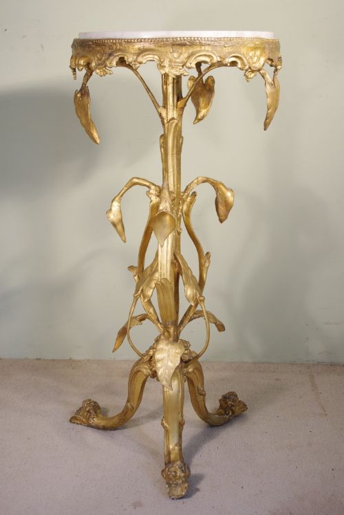gilt 'lily' occasionallamp table with marble top - CATEGORY: ANTIQUE TABLES - DATED 1890