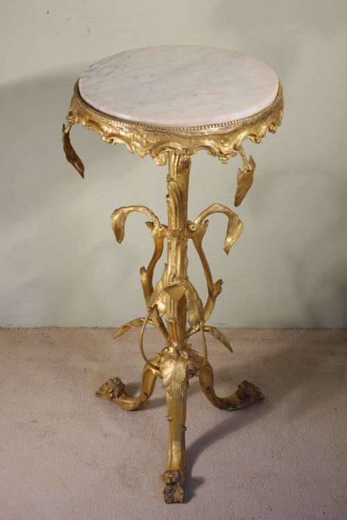 GILT 'LILY' OCCASIONALLAMP TABLE WITH MARBLE TOP - ADDITIONAL PHOTO 2