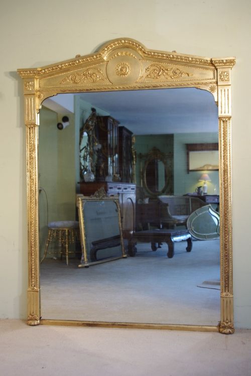 large gilt neoclassical overmantle mirror - CATEGORY: ANTIQUE MIRRORS - DATED 1880