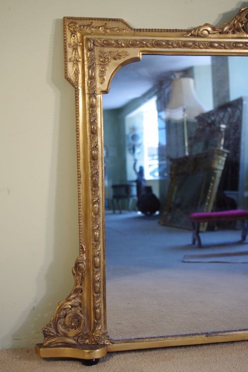 VICTORIAN GILT LOW OVERMANTLE MIRROR - ADDITIONAL PHOTO 3
