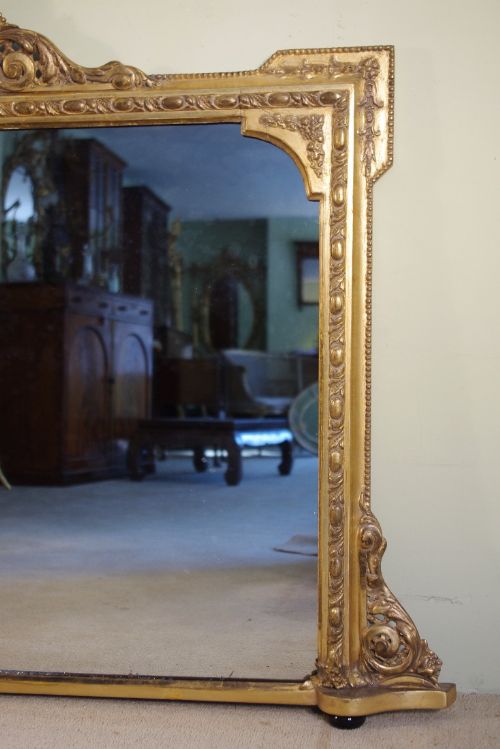 VICTORIAN GILT LOW OVERMANTLE MIRROR - ADDITIONAL PHOTO 4