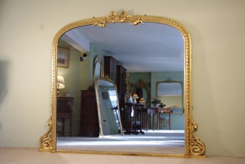 LARGE GILT ARCH TOP OVERMANTLE MIRROR - ADDITIONAL PHOTO 1