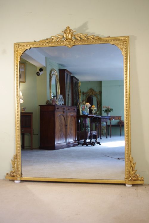 19th century english gilt large overmantle mirror - CATEGORY: ANTIQUE MIRRORS - DATED 19TH CENTURY