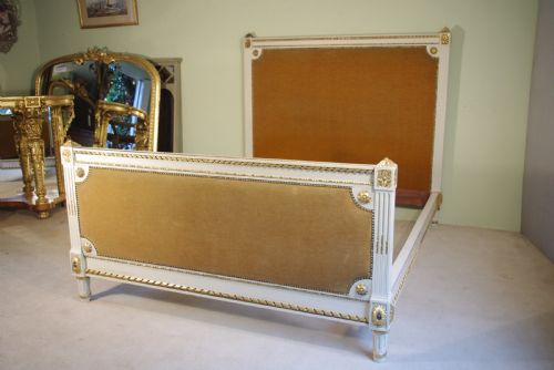 french louis xvi style painted and parcelgilt 5ft doubleking size bed - CATEGORY: ANTIQUE BEDS - DATED 1900