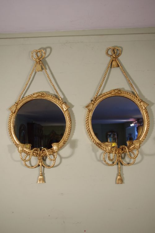 pair of gilt rope twist girandole mirrors - CATEGORY: ANTIQUE MIRRORS - DATED 1880