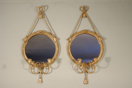 PAIR OF GILT ROPE TWIST GIRANDOLE MIRRORS - ADDITIONAL PHOTO 1