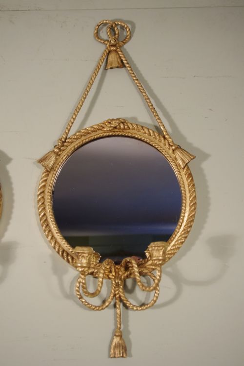 PAIR OF GILT ROPE TWIST GIRANDOLE MIRRORS - ADDITIONAL PHOTO 3