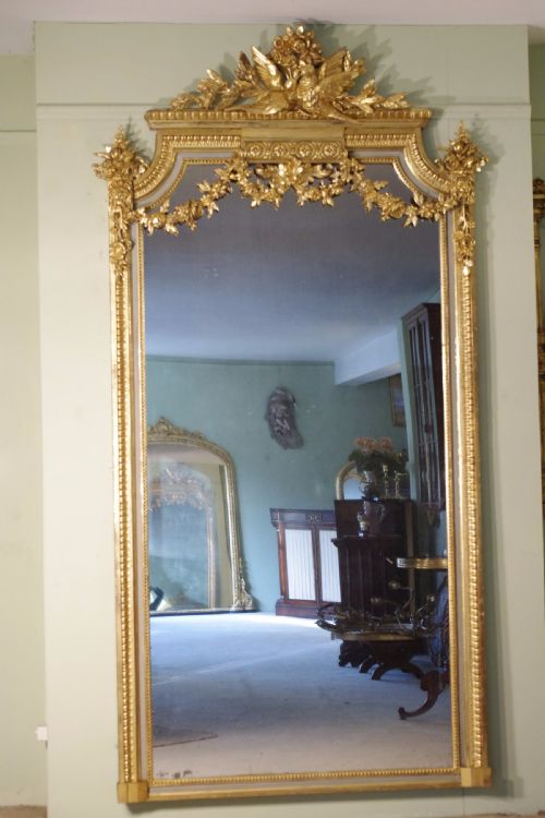19th century french loius xvi style painted and parcelgilt large overmantlewall mirror - CATEGORY: ANTIQUE MIRRORS - DATED 1880