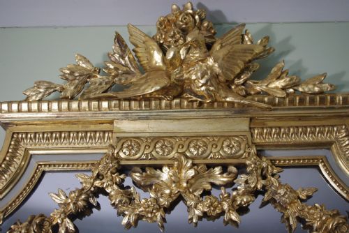 19TH CENTURY FRENCH LOIUS XVI STYLE PAINTED AND PARCELGILT LARGE OVERMANTLEWALL MIRROR - ADDITIONAL PHOTO 2