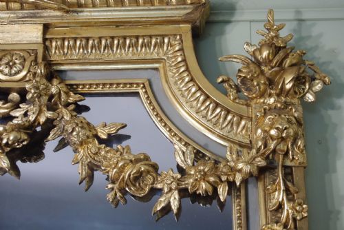 19TH CENTURY FRENCH LOIUS XVI STYLE PAINTED AND PARCELGILT LARGE OVERMANTLEWALL MIRROR - ADDITIONAL PHOTO 4
