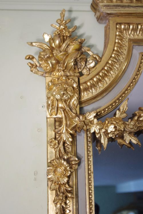 19TH CENTURY FRENCH LOIUS XVI STYLE PAINTED AND PARCELGILT LARGE OVERMANTLEWALL MIRROR - ADDITIONAL PHOTO 5