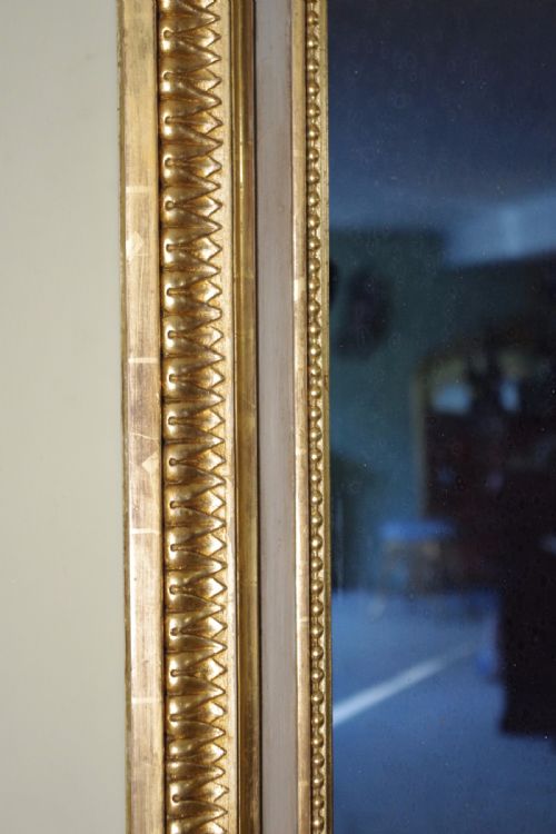 19TH CENTURY FRENCH LOIUS XVI STYLE PAINTED AND PARCELGILT LARGE OVERMANTLEWALL MIRROR - ADDITIONAL PHOTO 8