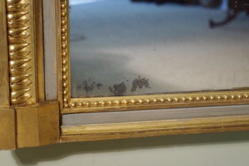 19TH CENTURY FRENCH LOIUS XVI STYLE PAINTED AND PARCELGILT LARGE OVERMANTLEWALL MIRROR - ADDITIONAL PHOTO 10