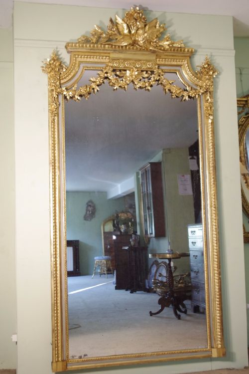 19TH CENTURY FRENCH LOIUS XVI STYLE PAINTED AND PARCELGILT LARGE OVERMANTLEWALL MIRROR - ADDITIONAL PHOTO 11