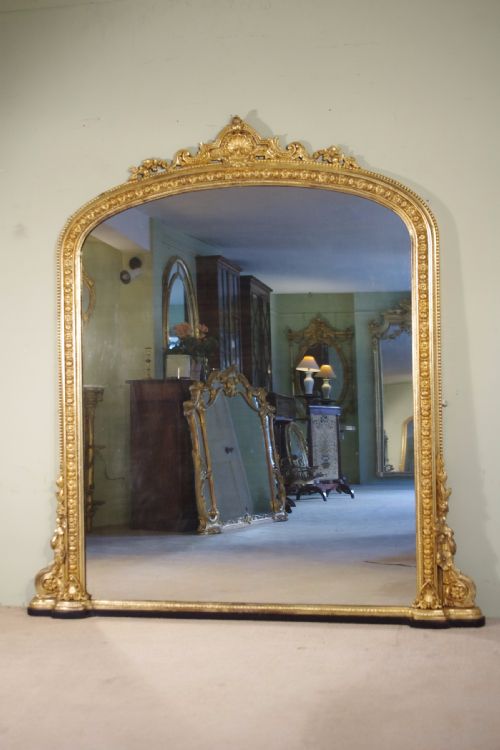 19th century english gilt large arch top overmantle mirror - CATEGORY: ANTIQUE MIRRORS - DATED 1880