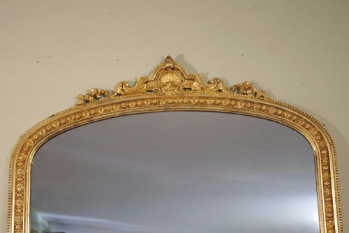 19TH CENTURY ENGLISH GILT LARGE ARCH TOP OVERMANTLE MIRROR - ADDITIONAL PHOTO 1