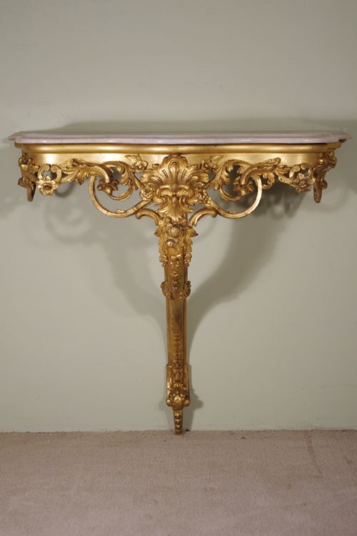 gilt console table with marble top - CATEGORY: ANTIQUE TABLES - DATED 1880