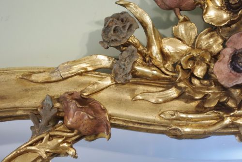 LARGE FRENCH GILT ART NOUVEAU OVERMANTLEWALL MIRROR - ADDITIONAL PHOTO 5