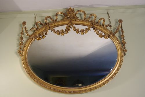 english gilt oval overmantle mirror - CATEGORY: ANTIQUE MIRRORS - DATED 1890