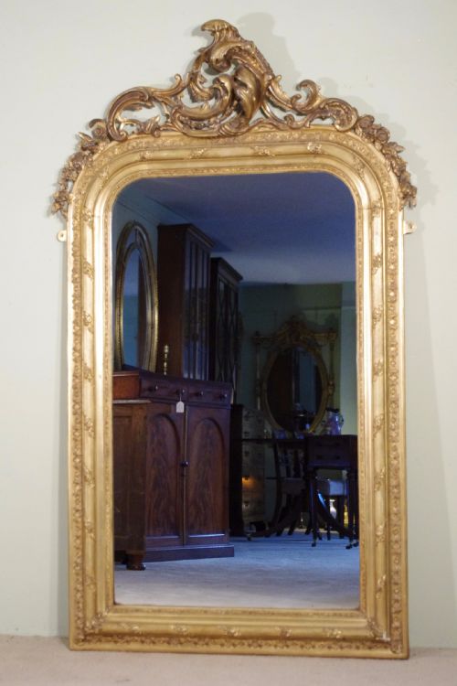 gilt arch top wallovermantle mirror - CATEGORY: ANTIQUE MIRRORS - DATED 1880