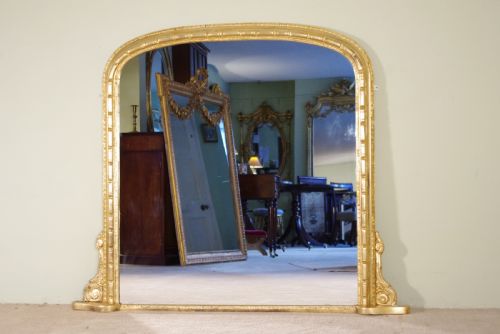 GILT LARGE ARCH TOP OVERMANTLE MIRROR - ADDITIONAL PHOTO 1