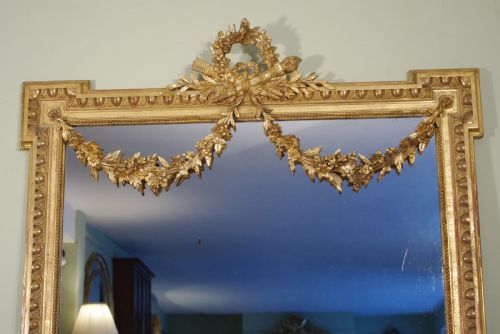 FRENCH GILT LOUIS XVI STYLE LARGE OVERMANTLEWALL MIRROR - ADDITIONAL PHOTO 1