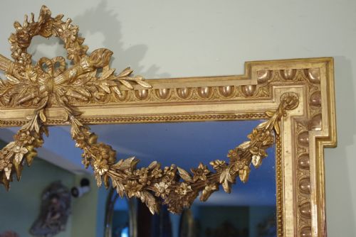 FRENCH GILT LOUIS XVI STYLE LARGE OVERMANTLEWALL MIRROR - ADDITIONAL PHOTO 2