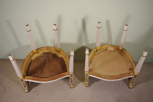 PAIR FRENCH LOUIS XVI STYLE PAINTEDGILT CANE TUBBOUDOIR CHAIRS - ADDITIONAL PHOTO 9