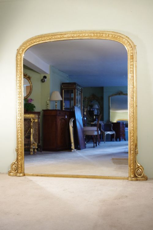 gilt large arch top overmantle mirror - CATEGORY: ANTIQUE MIRRORS - DATED 1880