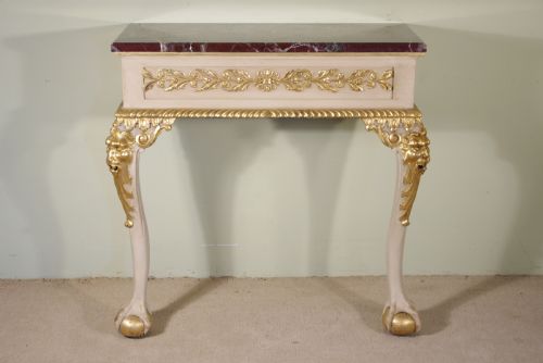 PAIR PAINTED AND PARCELGILT MARBLE TOP CONSOLE TABLES - ADDITIONAL PHOTO 2