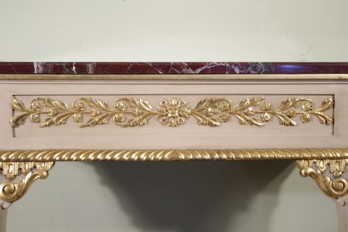 PAIR PAINTED AND PARCELGILT MARBLE TOP CONSOLE TABLES - ADDITIONAL PHOTO 7