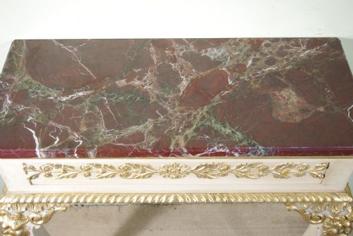 PAIR PAINTED AND PARCELGILT MARBLE TOP CONSOLE TABLES - ADDITIONAL PHOTO 13