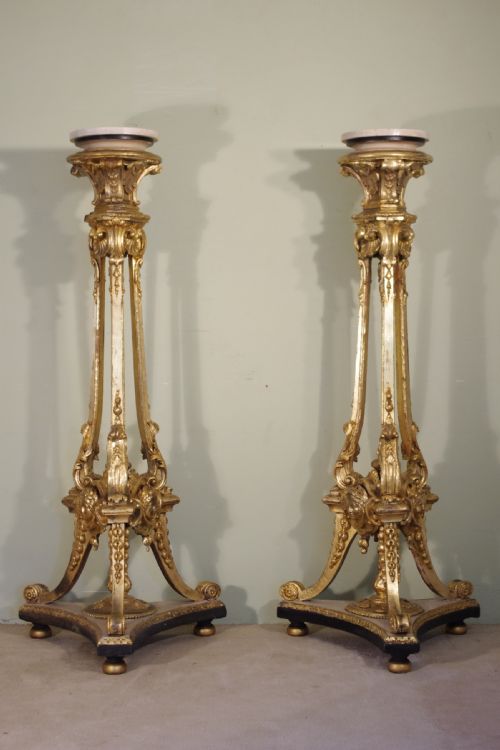 pair 19th century painted and parcelgilt torcheresplant stands - CATEGORY: ANTIQUE METAL - DATED 1870