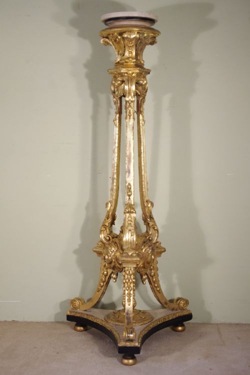 PAIR 19TH CENTURY PAINTED AND PARCELGILT TORCHERESPLANT STANDS - ADDITIONAL PHOTO 1