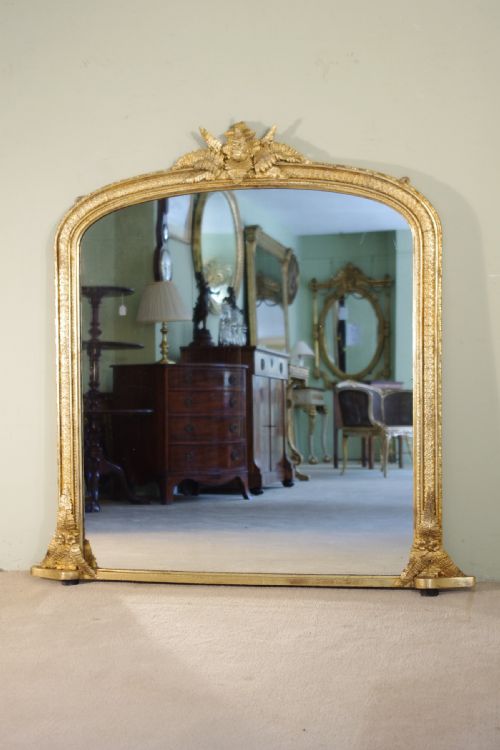 english gilt arch top overmantle mirror - CATEGORY: ANTIQUE MIRRORS - DATED 1880