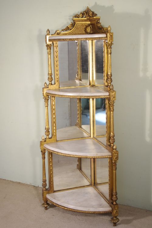 19th century gilt corner whatnotdisplay stand - CATEGORY: ANTIQUE FURNITURE - DATED 1880