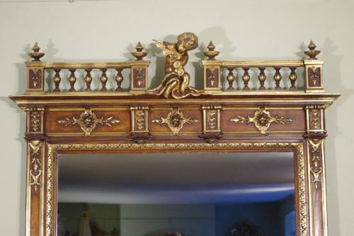 FRENCH PARCELGILT LARGE OVERMANTLE MIRROR WITH CHERUBPUTTO CRESTING - ADDITIONAL PHOTO 1