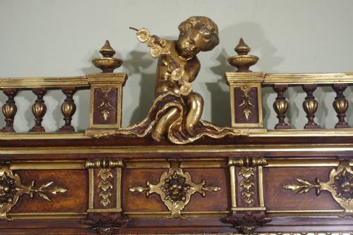 FRENCH PARCELGILT LARGE OVERMANTLE MIRROR WITH CHERUBPUTTO CRESTING - ADDITIONAL PHOTO 2
