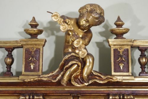 FRENCH PARCELGILT LARGE OVERMANTLE MIRROR WITH CHERUBPUTTO CRESTING - ADDITIONAL PHOTO 3