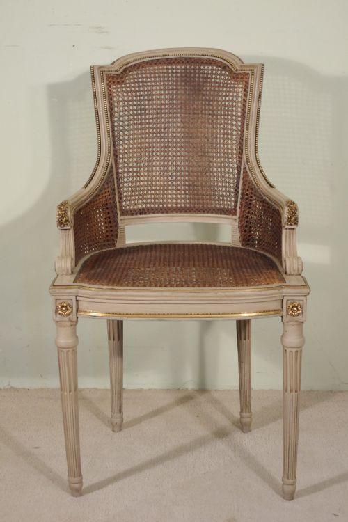 PAIR FRENCH PAINTED CANE ARMCHAIRS - ADDITIONAL PHOTO 1