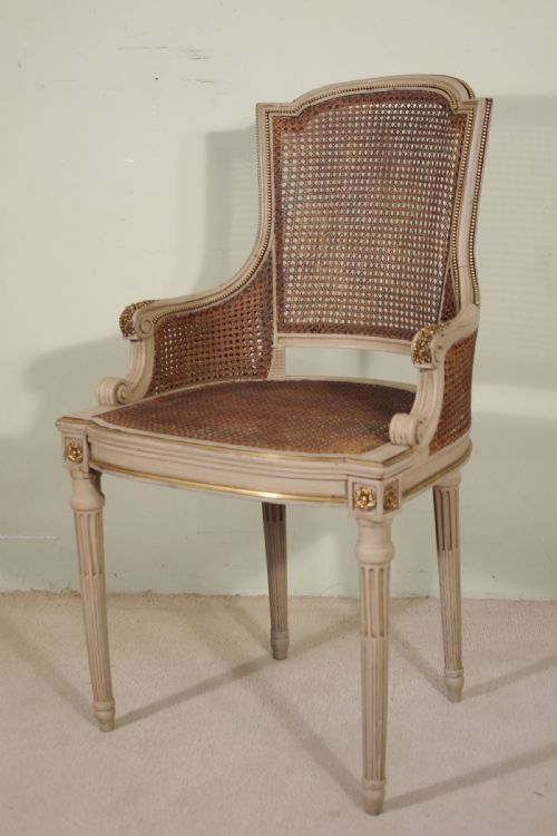 PAIR FRENCH PAINTED CANE ARMCHAIRS - ADDITIONAL PHOTO 2