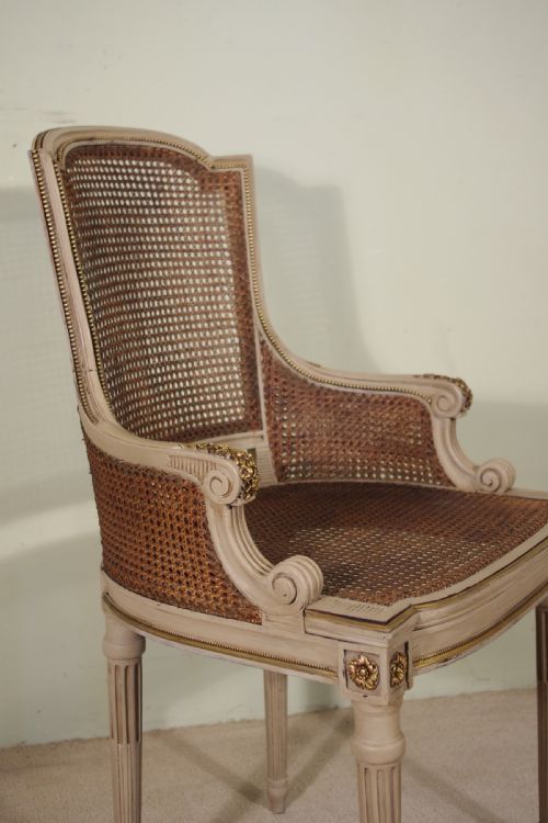 PAIR FRENCH PAINTED CANE ARMCHAIRS - ADDITIONAL PHOTO 4