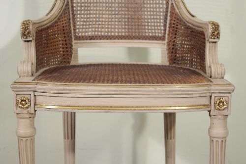PAIR FRENCH PAINTED CANE ARMCHAIRS - ADDITIONAL PHOTO 6