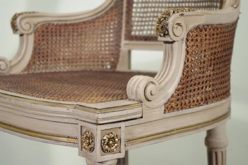 PAIR FRENCH PAINTED CANE ARMCHAIRS - ADDITIONAL PHOTO 7