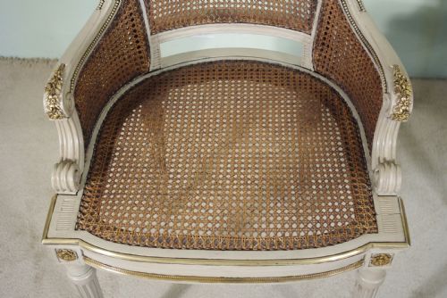 PAIR FRENCH PAINTED CANE ARMCHAIRS - ADDITIONAL PHOTO 8