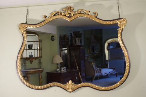 victorian ebonised and parcelgilt large overmantlewall mirror - CATEGORY: ANTIQUE MIRRORS - DATED 1880