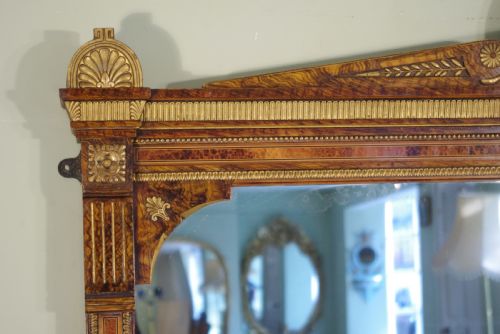 ENGLISH VICTORIAN SIMULATED WALNUT AND PARCELGILT LARGE OVERMANTLE MIRROR - ADDITIONAL PHOTO 4