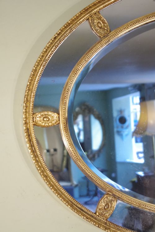 ENGLISH VICTORIAN GILT LARGE OVAL MARGINAL OVERMANTLE WALL MIRROR - ADDITIONAL PHOTO 1